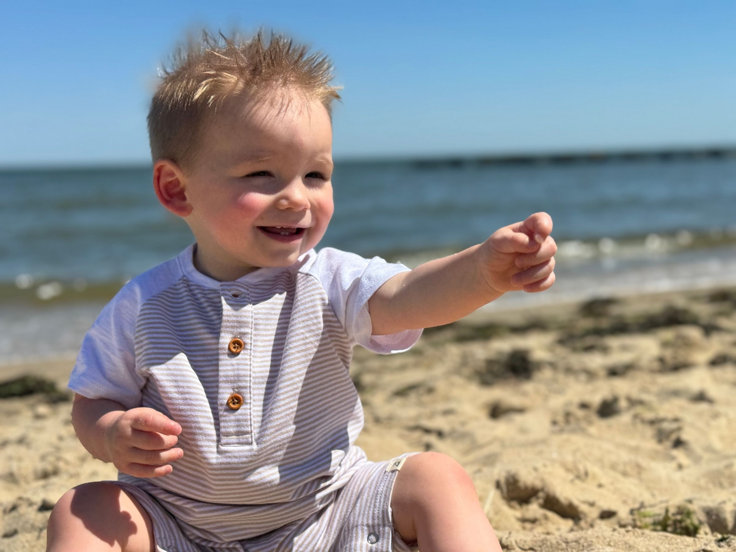 *NEW* AFLOAT Raglan Romper - Beige/White Stripe