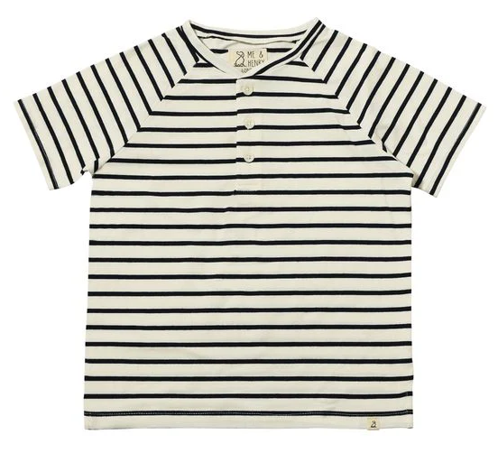*NEW* FRIGAT Raglan Henley - Black/White Stripe