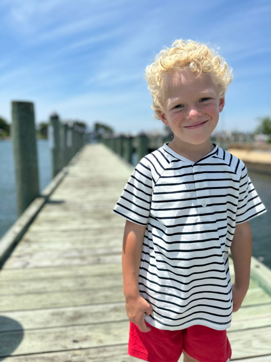 FRIGAT Raglan Henley - Black/White Stripe
