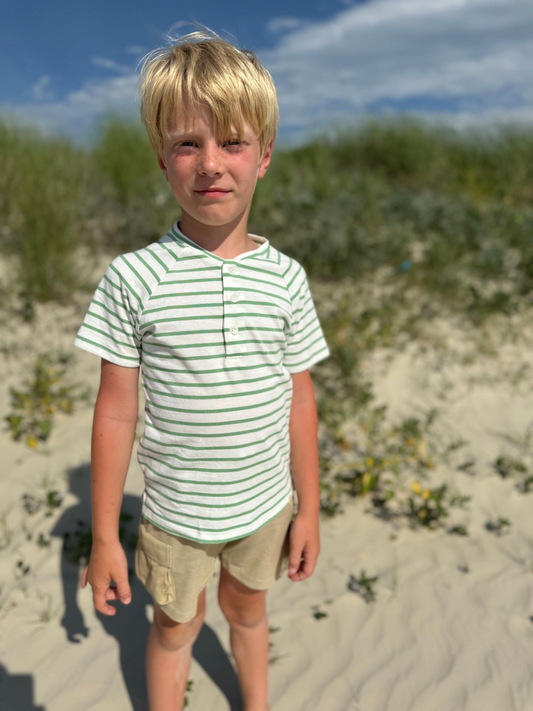 FRIGAT Raglan Henley - Green/White Stripe